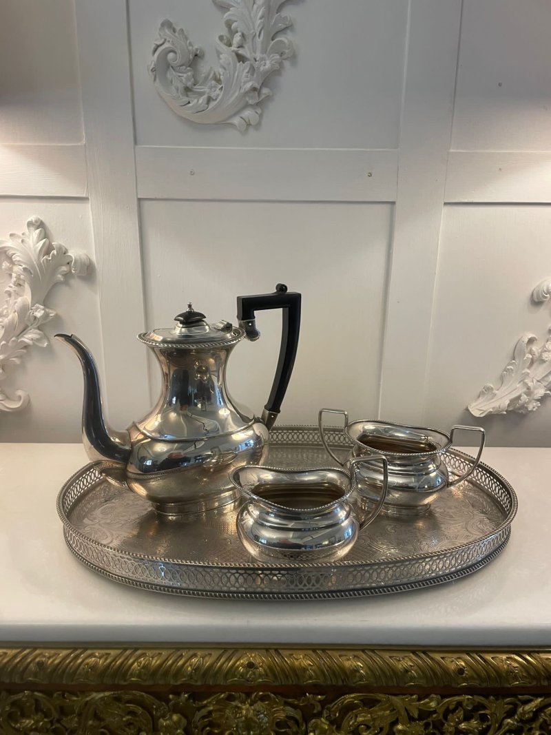 Antique Edwardian Quality Silver Plated Three Part Tea Set - Image 2